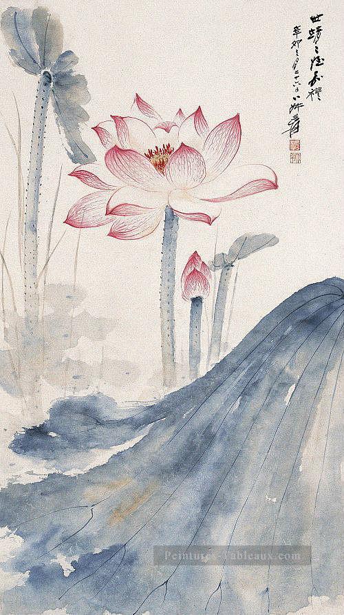 Chang dai chien lotus 2 old China ink Peintures à l'huile